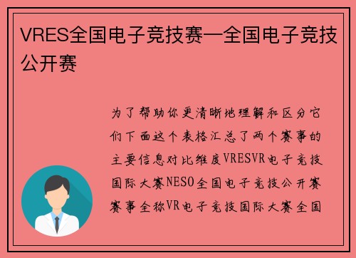 VRES全国电子竞技赛—全国电子竞技公开赛