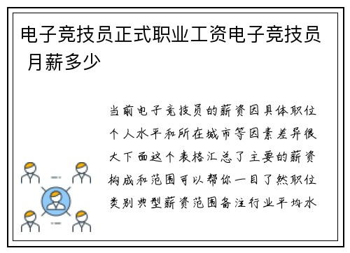 电子竞技员正式职业工资电子竞技员 月薪多少